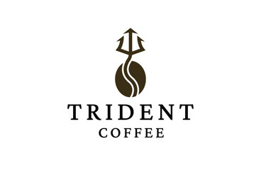 Trident coffee bean logo icon design template