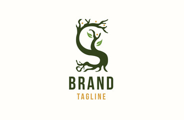 Fototapeta premium Letter S tree logo icon template. alphabet tree nature illustration design