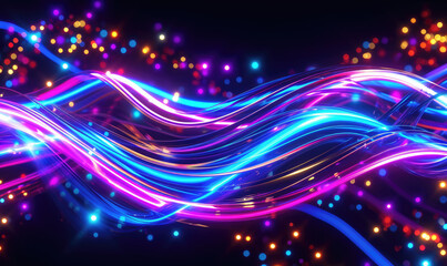 Fototapeta na wymiar Abstract neon glowing lines. Banner artwork for covers, wallpapers and headers