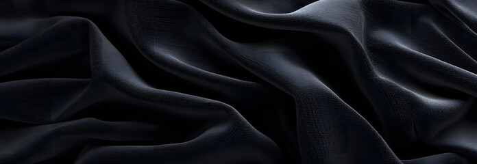 Black shiny ripple silky satin fabric texture display as background. copy space, mock up, presentation.	