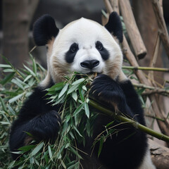 Fototapeta premium panda eating bamboo