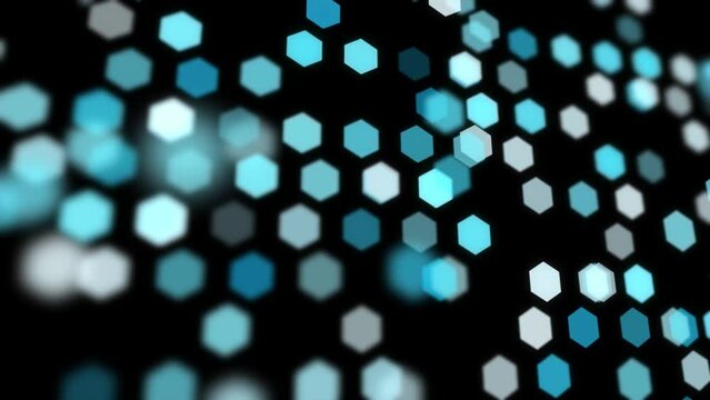 Bright blue hexagon shapes loop motion graphic on black background.