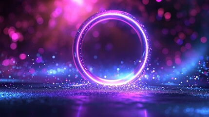Optical halo flares with neon Circle lens ring with glitter 3d digital design, Ai Generate 
