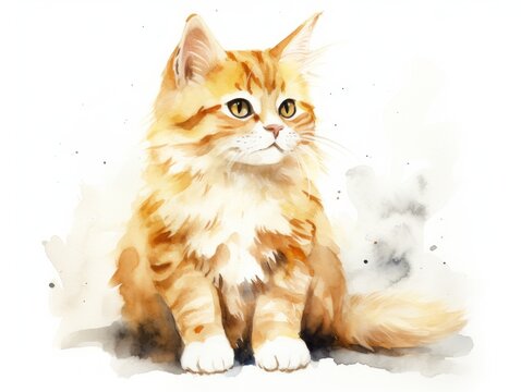 Watercolor Painting of a Cat Sitting Down