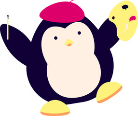 Happy Penguin Holding Paint Pallete