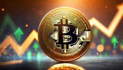 Bitcoin cryptocurrency concept. Crypto currency. Golden bitcoin with digital background. 3D rendering