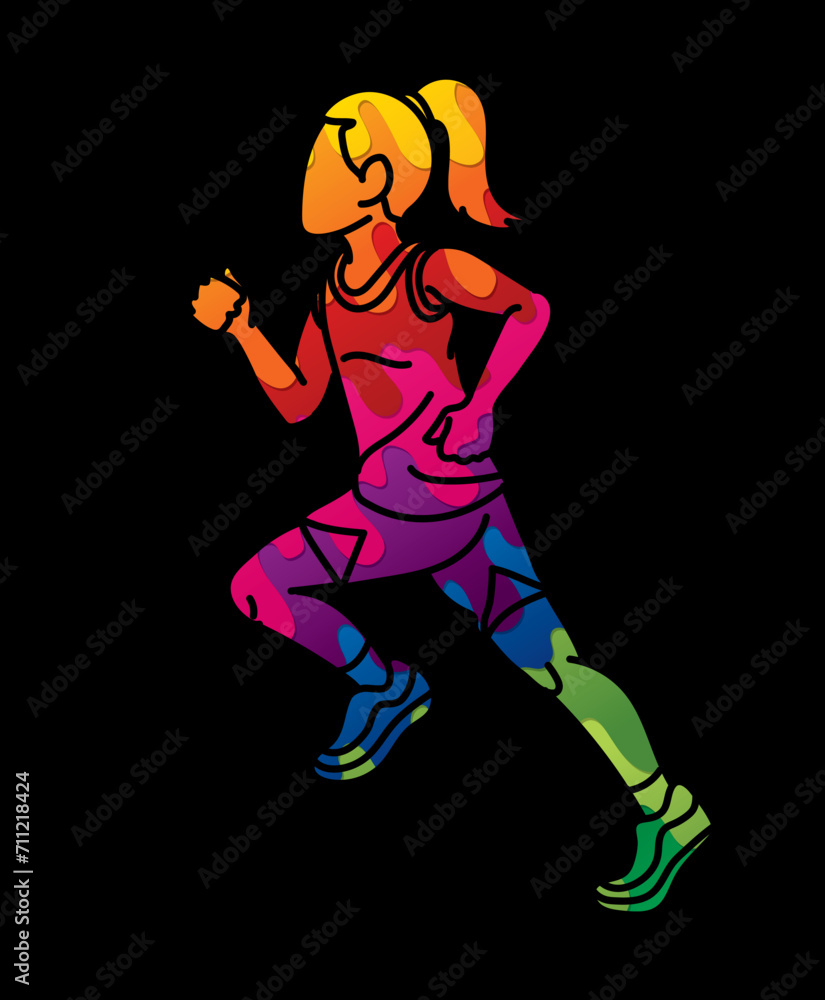 Canvas Prints A Girl Start Running Action Jogging Movement Cartoon Sport Graphic Vector