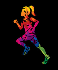 Fototapeta na wymiar A Girl Start Running Action Jogging Movement Cartoon Sport Graphic Vector