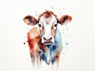 Watercolor Painting of Cows Face - Detailed, Realistic Artwork Depicting a Calm and Expressive Animal