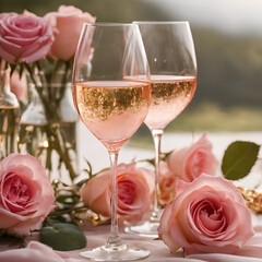 pink rose and champagne