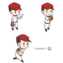 野球のピッチャーのイラスト3パターン・男子