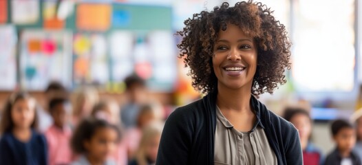 African-American Teacher in Classroom. created with Generative AI Technology, ai, generative