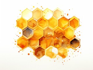 Assorted Honeycombs on White Surface, Aligned and Neatly Organized. Watercolor illustration.