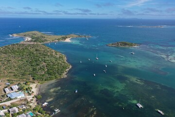 Obraz premium Aerial drone photos of islands in the Caribbean with blue sky and ocean