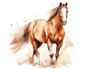 Obraz na płótnie Canvas Painting of Brown Horse on White Background. Watercolor illustration.