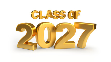 Class of 2027 Elegance, 3D Graduation Icon with Golden Typography, isolated transparent png