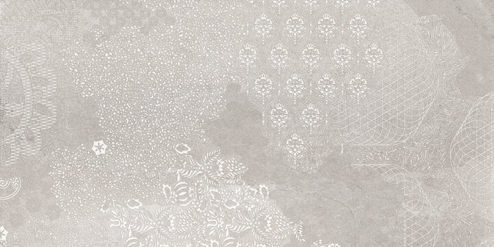 Digital Wall Tile Decor For interior Home or Ceramic wall tile Design, Rustic embossed pattern, Shiny leaves and flowers with grey background