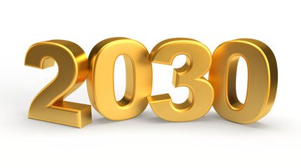 3D Happy New Year 2030 Icon in Gold isolated transparent background
