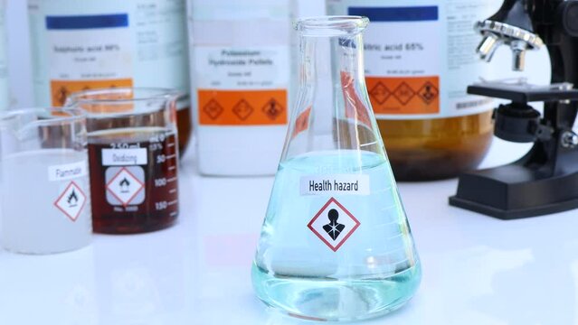 Health hazard Symbols of chemicals in glass, chemicals in the laboratory or industry