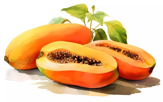 watercolor style papaya fruit, on white background. generative ai