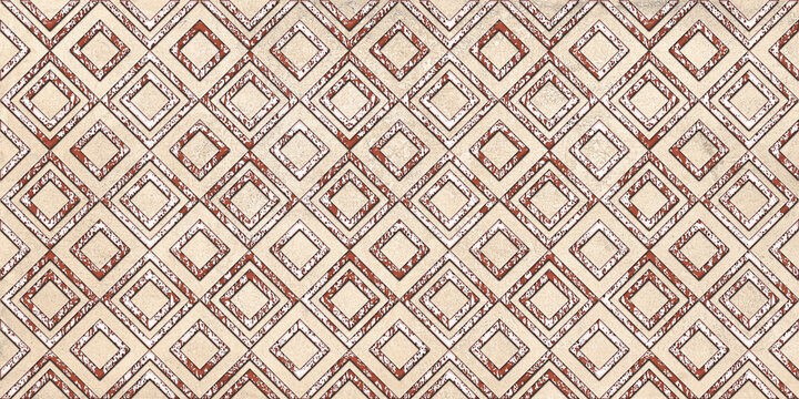 Classic geometric marble tile pattern, Simple Abstract texture with Square shape background, Beige and Brown coloured ceramic Moroccan tiles design