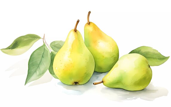 watercolor style pears, on white background. generative ai