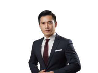 Asian man in formal attire on plain transparent background from Generative AI