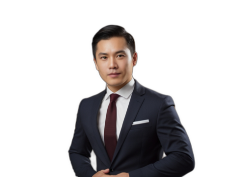 Asian man in formal attire on plain transparent background from Generative AI