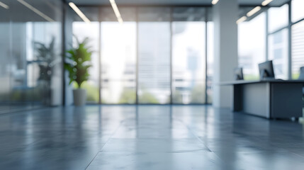 Obraz premium Blurred futuristic office space. Abstract bokeh office interior background for design. 