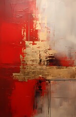 red abstract acrylic painting with gold foil stroke