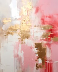 simple and minimal pastel pink abstract painting with gold foil stroke