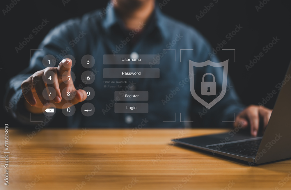 Poster Cybersecurity concept, information security and encryption, secure access to user's personal information, secure Internet access, cybersecurity.  .