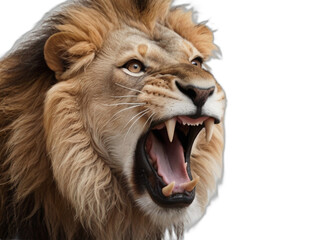 Obraz premium A roaring lion on plain transparent background from Generative AI