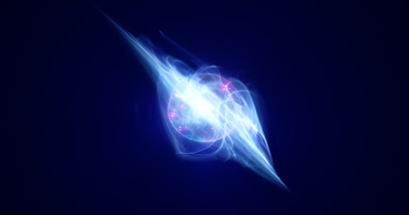 Blue energy cosmic dust and wave lines futuristic magical glowing bright. Abstract background