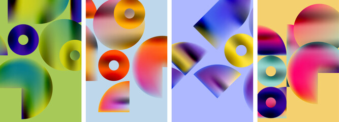 Set of colorful posters with round geometric elements and circles. Vector illustration For Wallpaper, Banner, Background, Card, Book Illustration