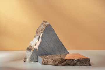 Stone display mockup for advertising against beige background