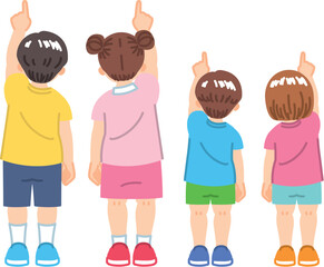 指さす子供の後ろ姿のイラスト素材