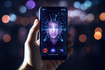 Utilizing facial recognition technology for secure authentication on a mobile phone, showcasing the integration of biometrics in modern security systems.