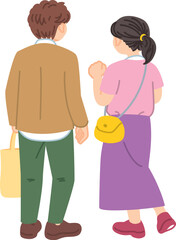 仲の良い若い男女の後ろ姿のイラスト素材
