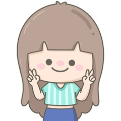 Cute little long hair sport girl showing v sign finger for selfie