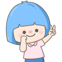 Cute little girl showing v sign finger for selfie