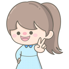 Cute little girl showing v sign finger for selfie