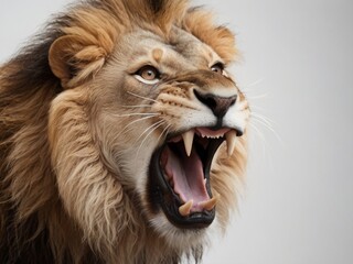 Obraz premium A roaring lion on plain white background from Generative AI