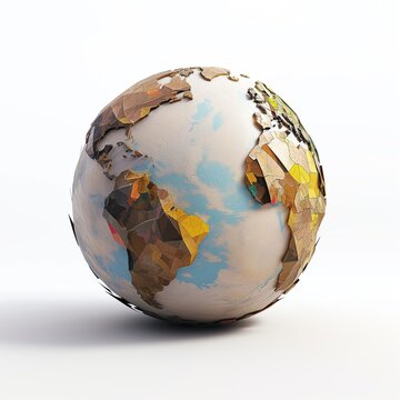 Explore the world with a realistic Earth planet globe illustration. Detailed globe icon with shadow on an isolated white background for a vivid world map experience. Generative AI