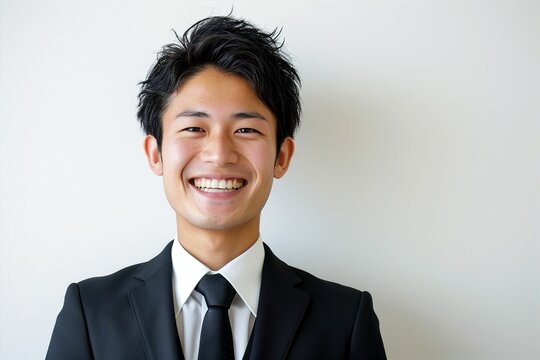 正面の笑顔の日本人の男性ビジネスマンのポートレート写真（白背景・サラリーマン・スーツ・若手・新人・新入社員）