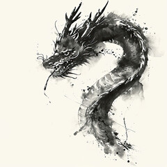 An abstract brush stroke chinese dragon painted in watercolor ink. Chinese new year of the Dragon