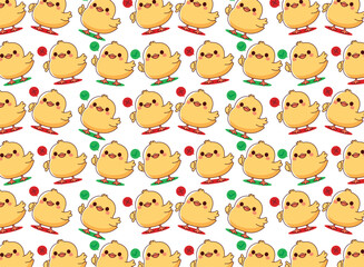 baby chick illustration pattern, with hands indicating right and wrong, vector, for fabrics, children's background