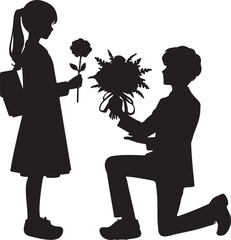 Silhouette Transparent,Boys Propose Flowers To Girls To Give A Black Silhouette,Schoolboy