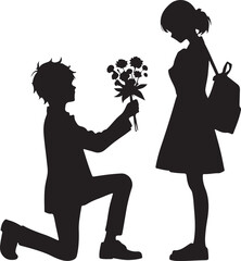 Silhouette Transparent,Boys Propose Flowers To Girls To Give A Black Silhouette,Schoolboy