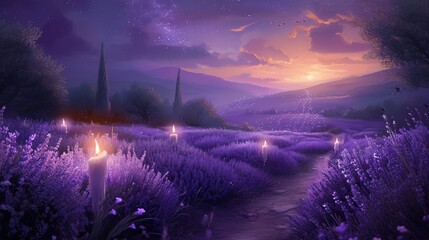Lavender Dreamscape with Soft Candlelight Serenity